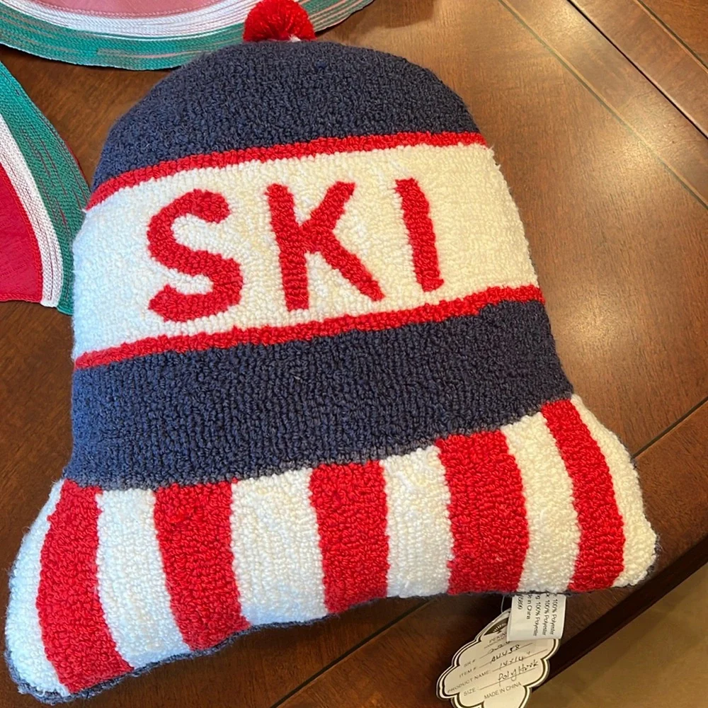 Coastal Ski Accent Pillow - Red, Navy & White